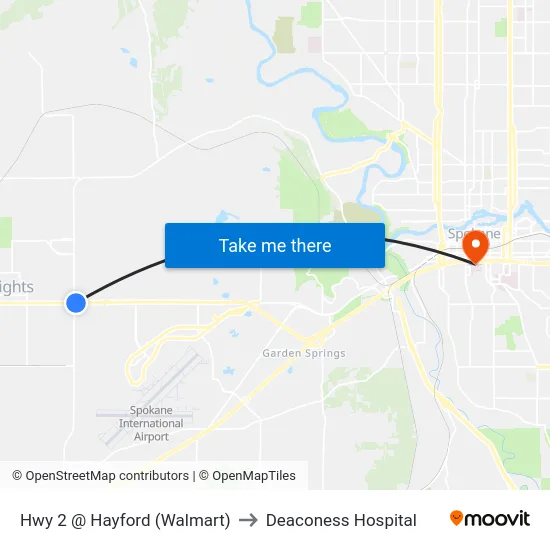 Hwy 2 @ Hayford (Walmart) to Deaconess Hospital map