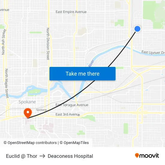 Euclid @ Thor to Deaconess Hospital map