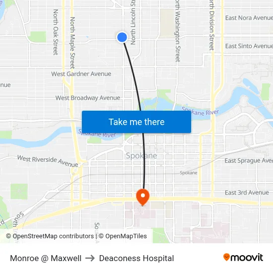 Monroe @ Maxwell to Deaconess Hospital map