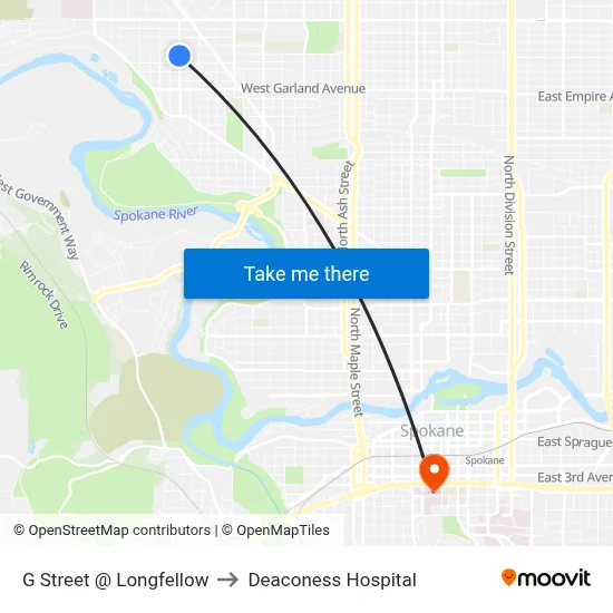G Street @ Longfellow to Deaconess Hospital map