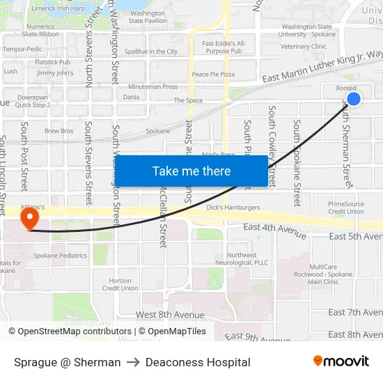 Sprague @ Sherman to Deaconess Hospital map