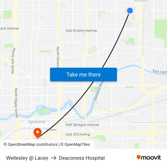 Wellesley @ Lacey to Deaconess Hospital map