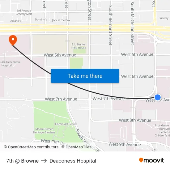 7th @ Browne to Deaconess Hospital map