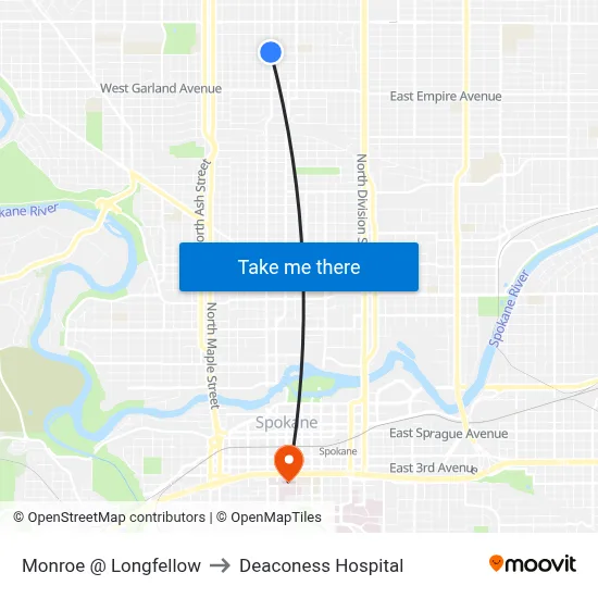 Monroe @ Longfellow to Deaconess Hospital map