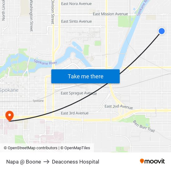 Napa @ Boone to Deaconess Hospital map