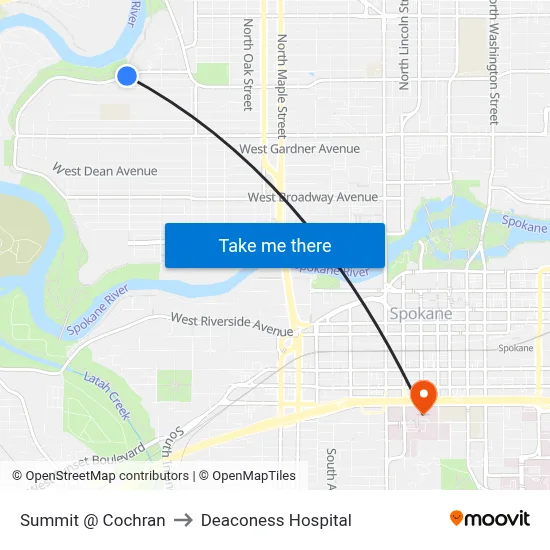 Summit @ Cochran to Deaconess Hospital map