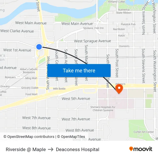 Riverside @ Maple to Deaconess Hospital map