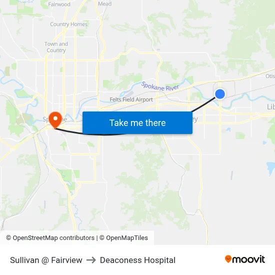 Sullivan @ Fairview to Deaconess Hospital map