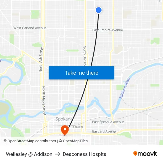 Wellesley @ Addison to Deaconess Hospital map
