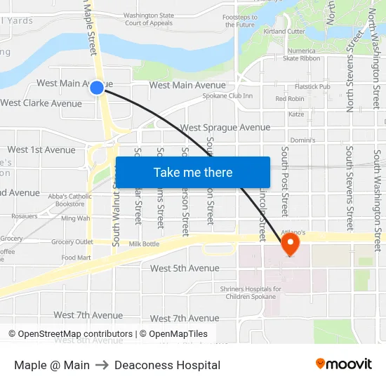 Maple @ Main to Deaconess Hospital map