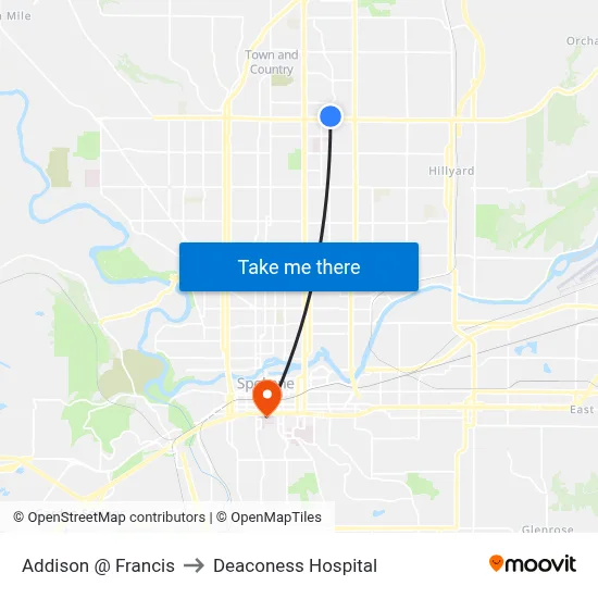 Addison @ Francis to Deaconess Hospital map