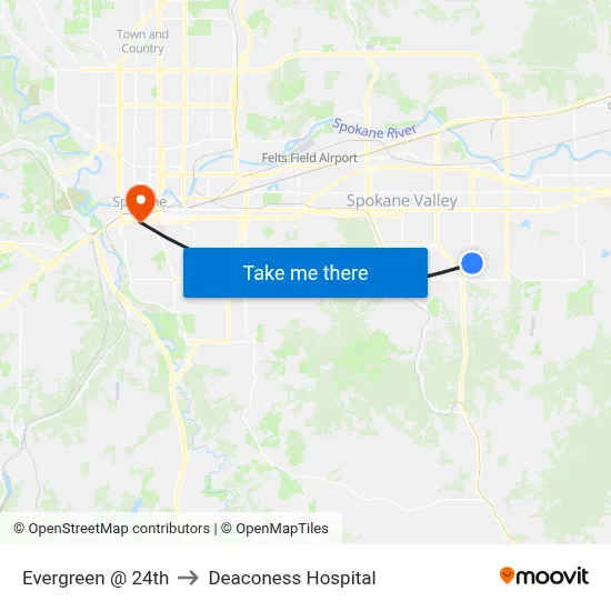 Evergreen @ 24th to Deaconess Hospital map