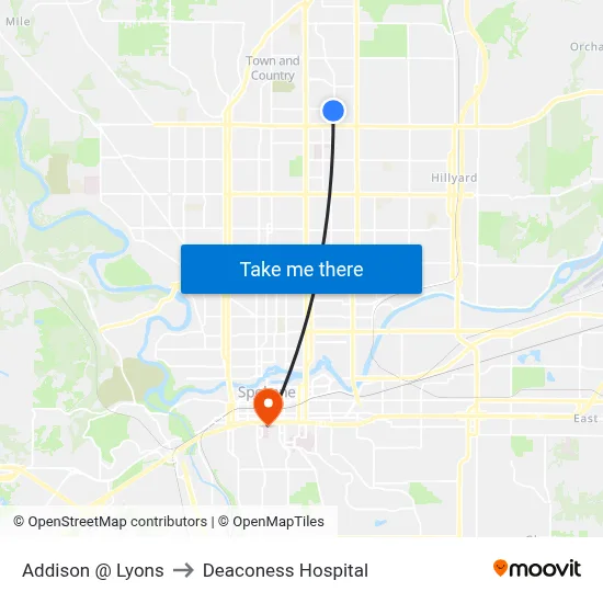 Addison @ Lyons to Deaconess Hospital map