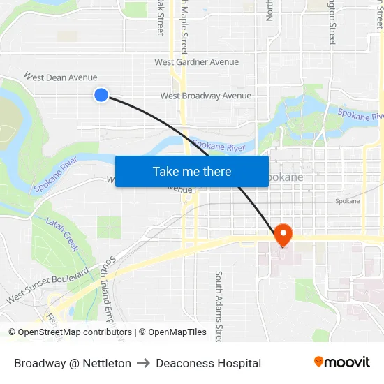 Broadway @ Nettleton to Deaconess Hospital map
