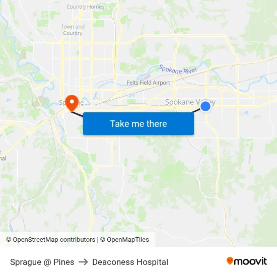Sprague @ Pines to Deaconess Hospital map