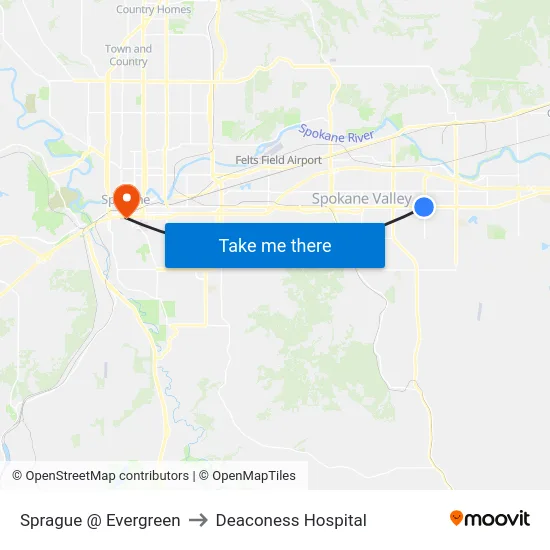 Sprague @ Evergreen to Deaconess Hospital map