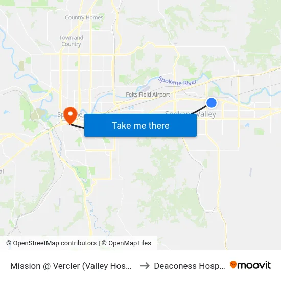 Mission @ Vercler (Valley Hospital) to Deaconess Hospital map