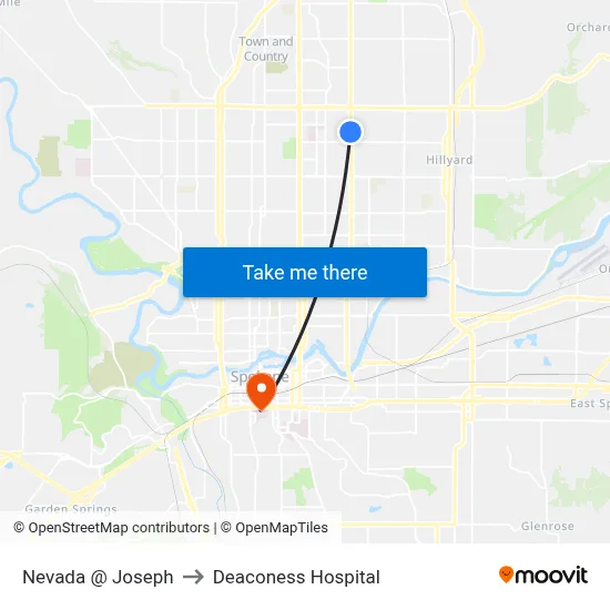 Nevada @ Joseph to Deaconess Hospital map