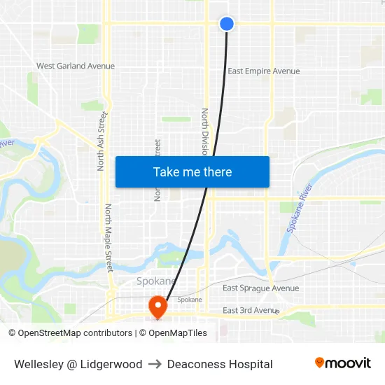 Wellesley @ Lidgerwood to Deaconess Hospital map