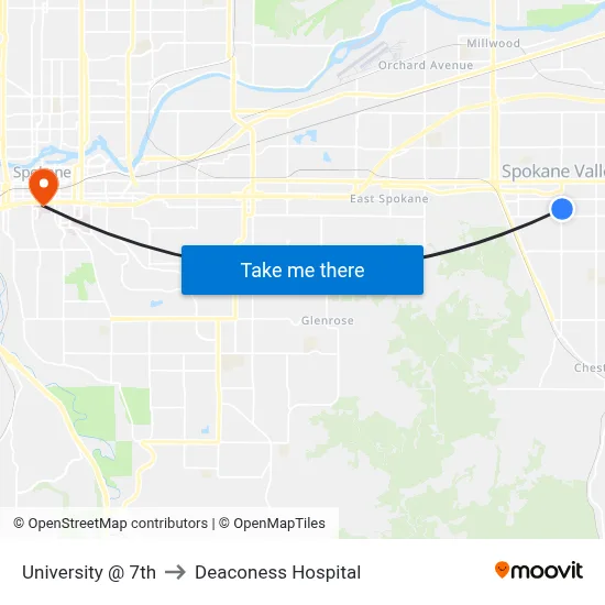 University @ 7th to Deaconess Hospital map