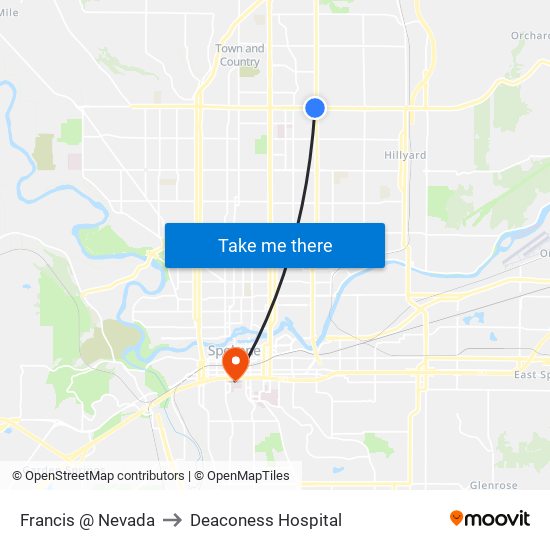 Francis @ Nevada to Deaconess Hospital map