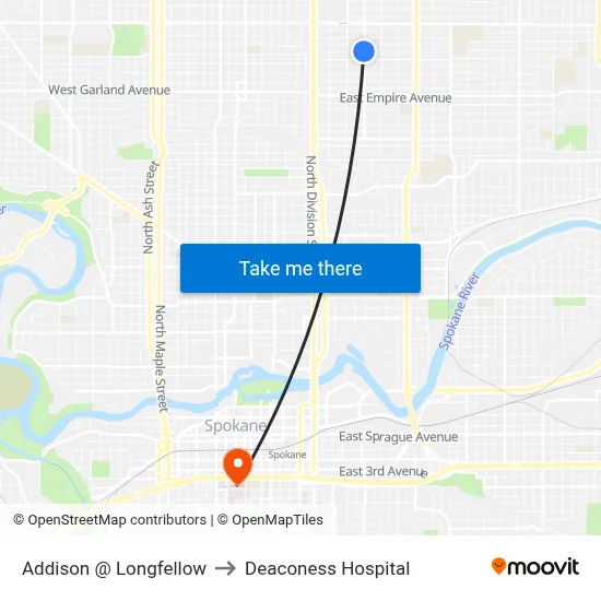 Addison @ Longfellow to Deaconess Hospital map