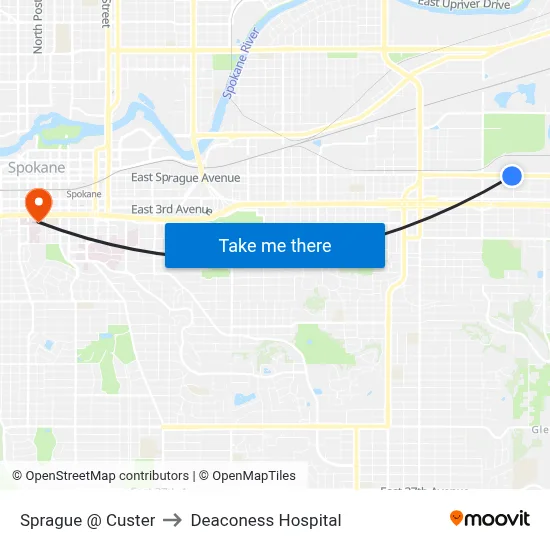 Sprague @ Custer to Deaconess Hospital map