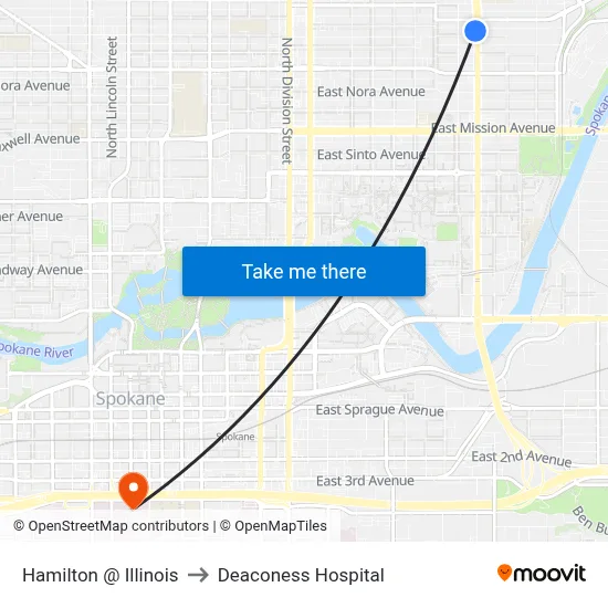 Hamilton @ Illinois to Deaconess Hospital map