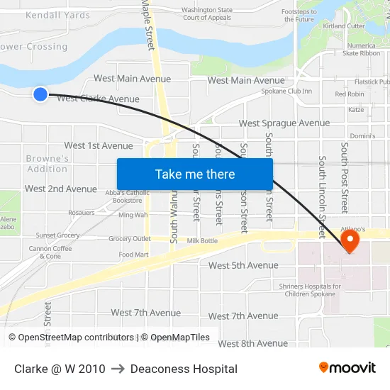 Clarke @ W 2010 to Deaconess Hospital map