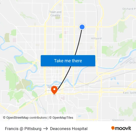 Francis @ Pittsburg to Deaconess Hospital map