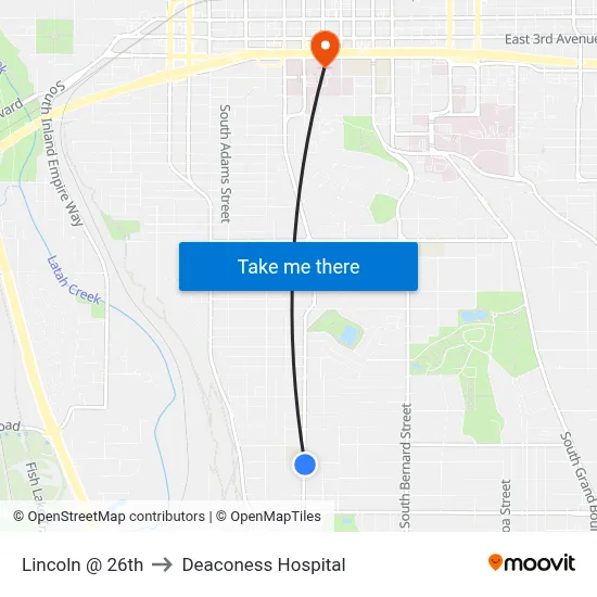 Lincoln @ 26th to Deaconess Hospital map