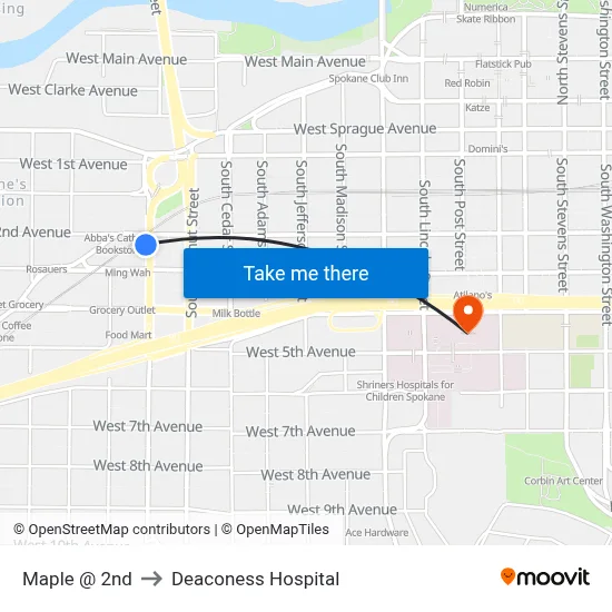 Maple @ 2nd to Deaconess Hospital map