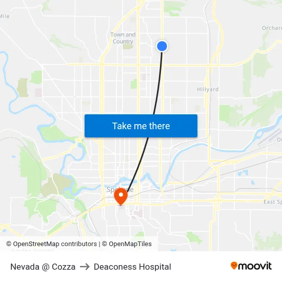 Nevada @ Cozza to Deaconess Hospital map