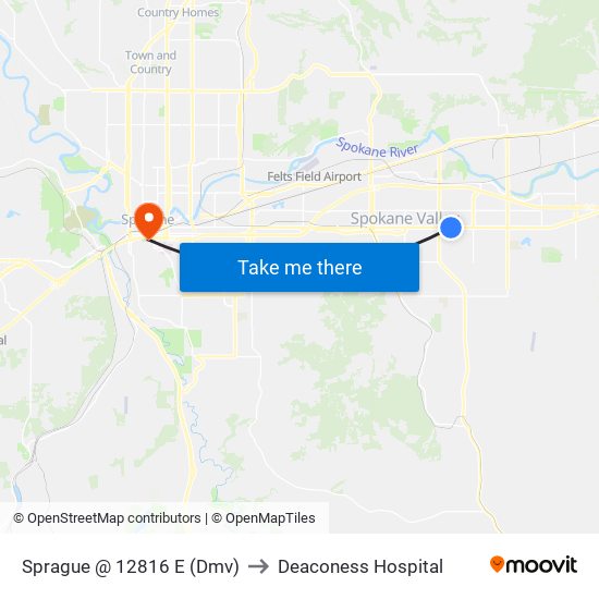 Sprague @ 12816 E (Dmv) to Deaconess Hospital map