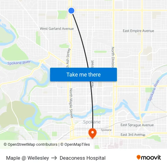 Maple @ Wellesley to Deaconess Hospital map