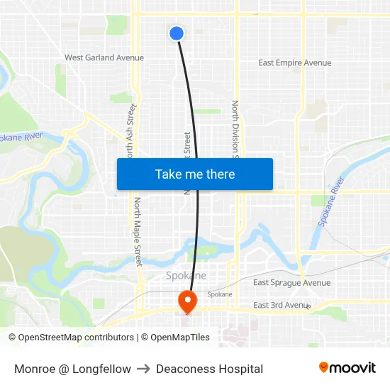 Monroe @ Longfellow to Deaconess Hospital map