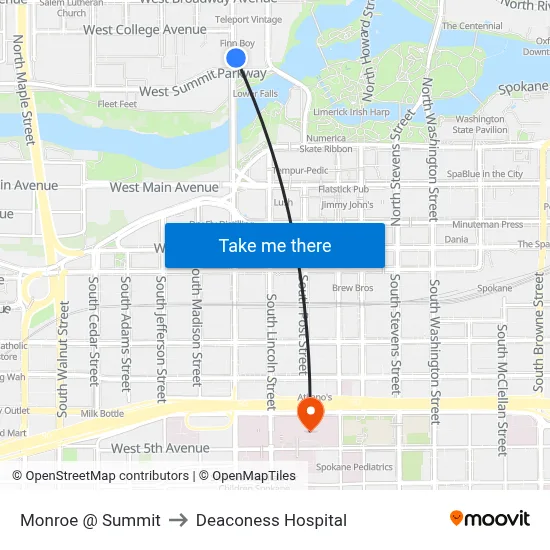 Monroe @ Summit to Deaconess Hospital map