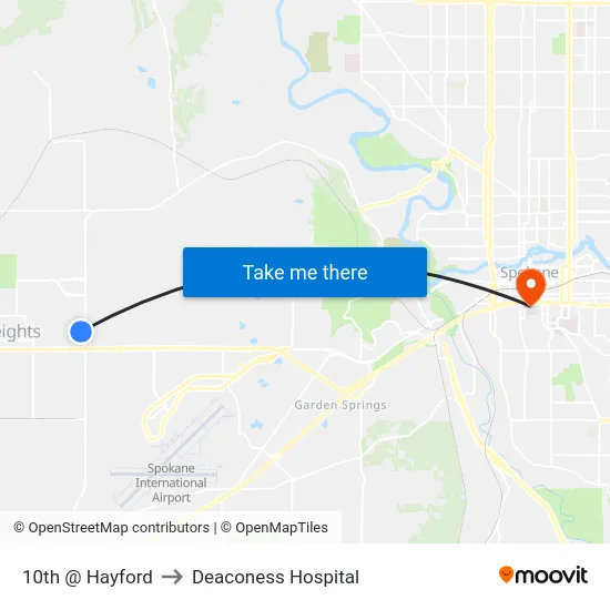 10th @ Hayford to Deaconess Hospital map