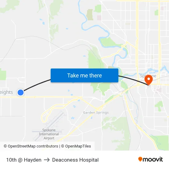 10th @ Hayden to Deaconess Hospital map