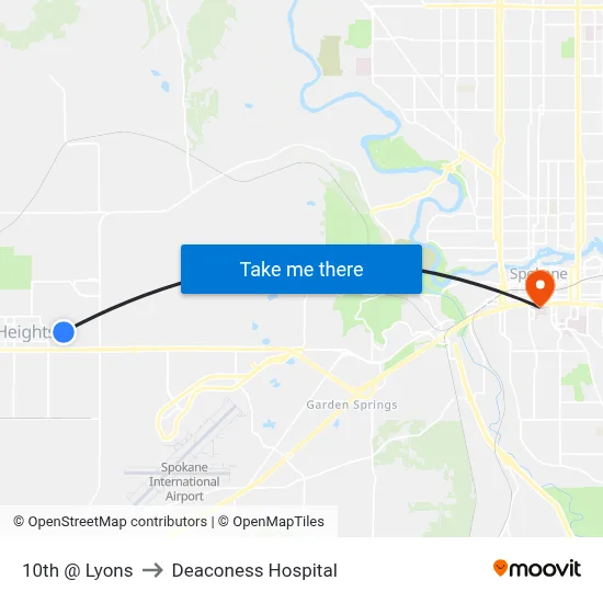 10th @ Lyons to Deaconess Hospital map