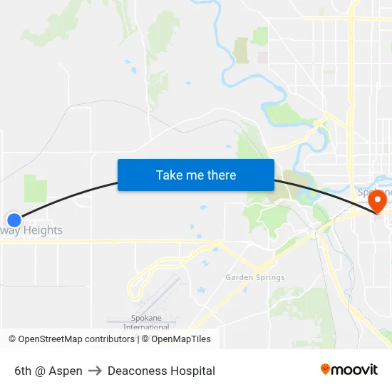 6th @ Aspen to Deaconess Hospital map
