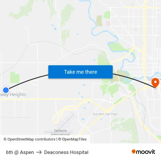 6th @ Aspen to Deaconess Hospital map