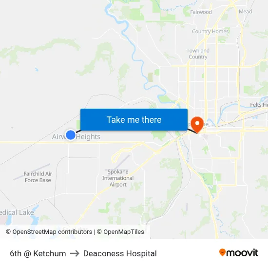 6th @ Ketchum to Deaconess Hospital map