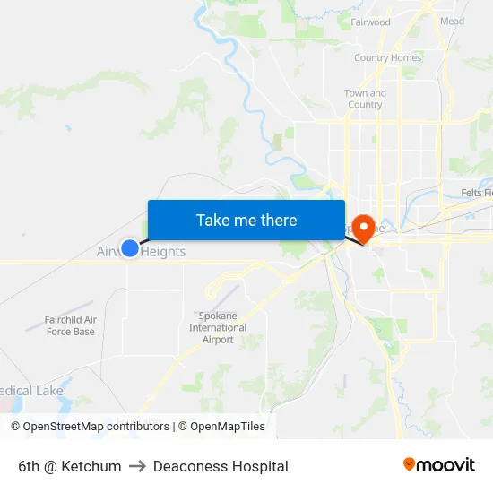 6th @ Ketchum to Deaconess Hospital map