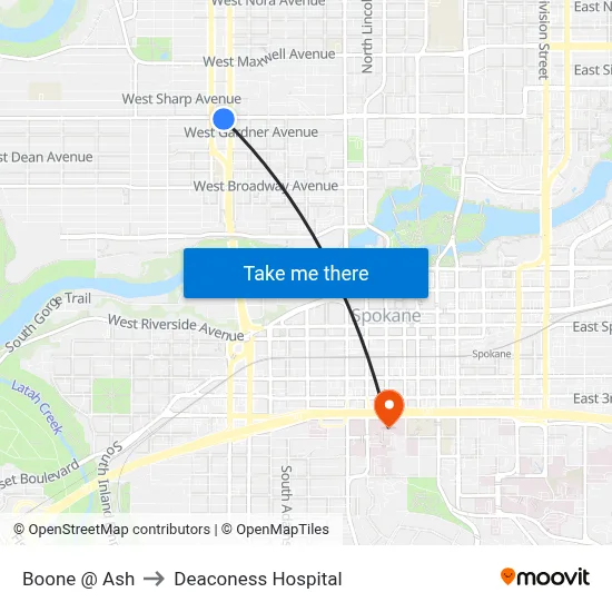 Boone @ Ash to Deaconess Hospital map