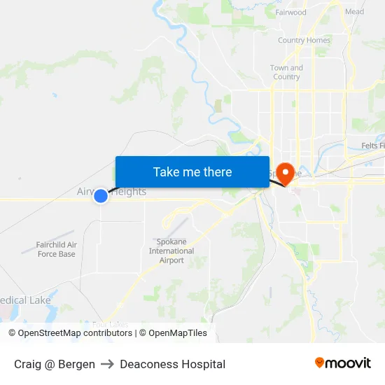 Craig @ Bergen to Deaconess Hospital map