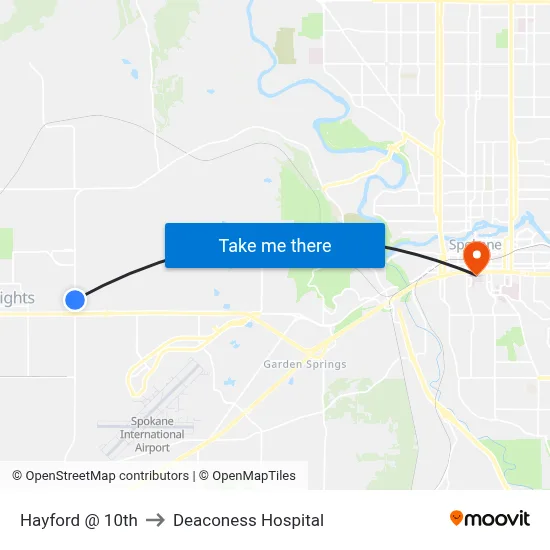 Hayford @ 10th to Deaconess Hospital map