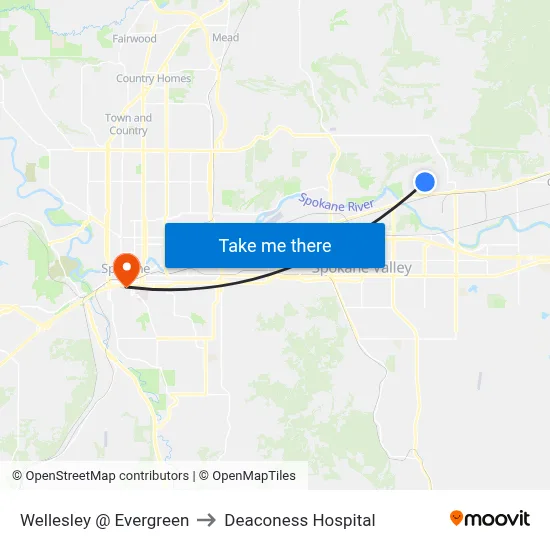 Wellesley @ Evergreen to Deaconess Hospital map