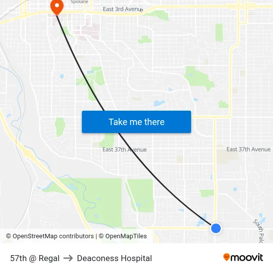 57th @ Regal to Deaconess Hospital map