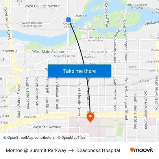 Monroe @ Summit Parkway to Deaconess Hospital map
